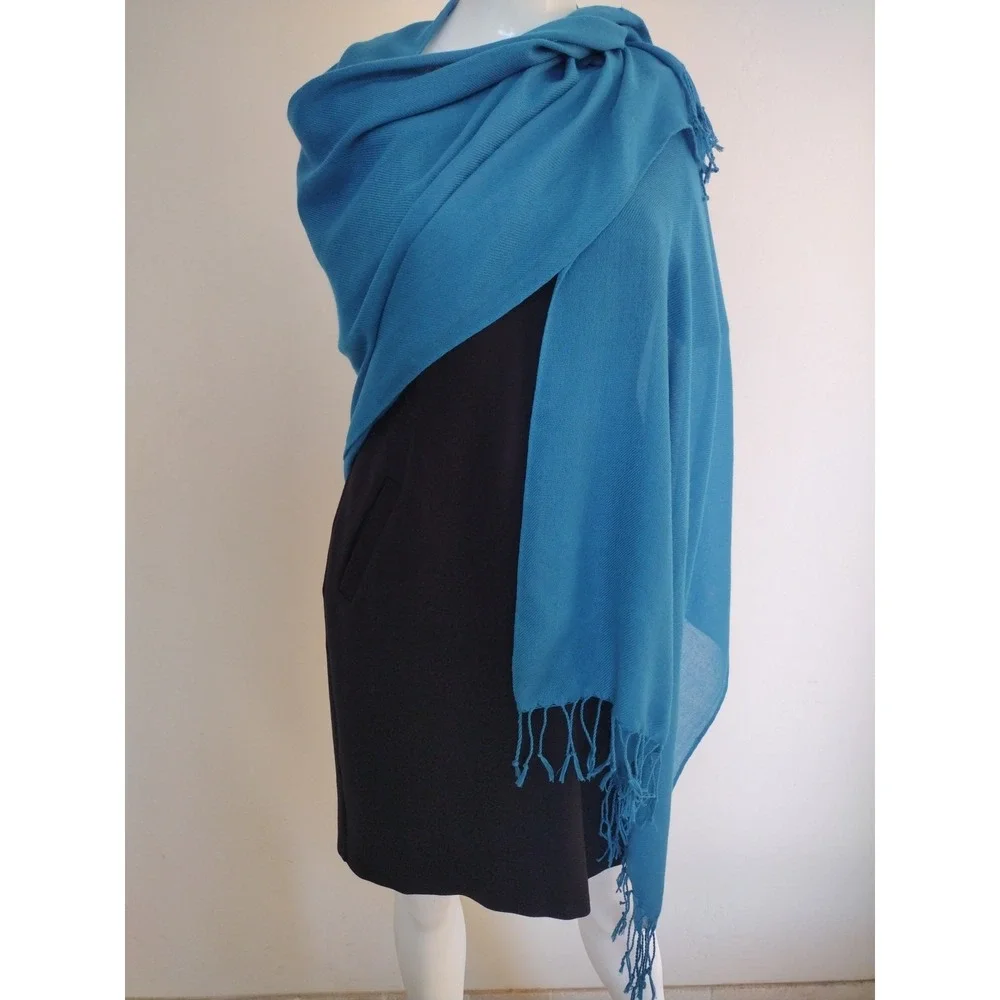 pashmina scarf wrap shawl Teal Lightweight Chic Elegant Fringe‎ Casual 69x26
